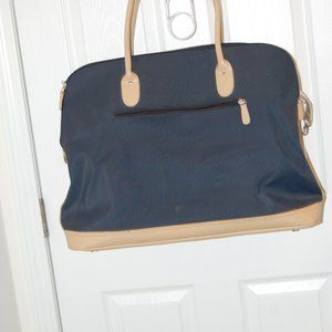 Blue & Tan Large Zipper Light Canvas Tote /Travel Bag With 2 Handles  16" X  22"